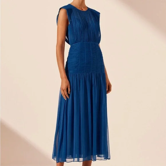 Shona Joy | Dresses | Shona Joy Maya Ruched Sleeveless Midi Dress Strong  Blue Brand New | Poshmark